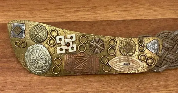 Vintage BAER SF Hammered Mixed Metal Boho Bohemian Woven Braided Belt One Size Tan