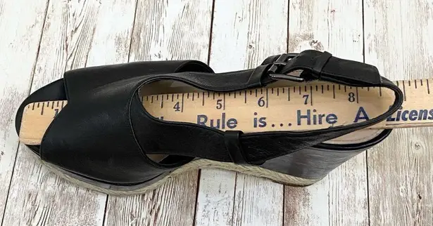 via spiga Black Leather Peep Toe Wedge Sandals 7