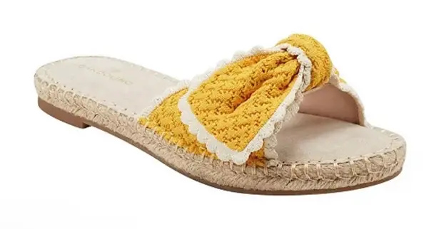 Bandolino Yellow Braylin Bow Tie Scallop Trim Espadrille Slide Sandals NEW