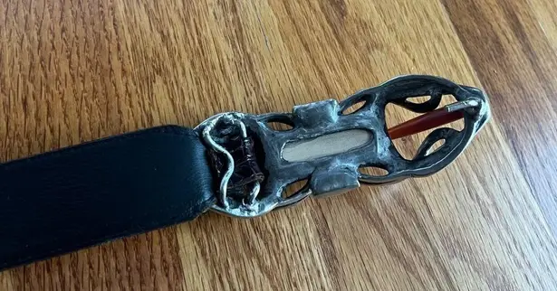 Connie Bates Farenheit Brown Leather Belt Semi Precious Stones 28"