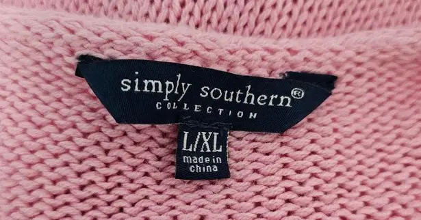 Simply Southern  Pink Sun Kissed Embroidered Vneck Sweater Size Large/XL