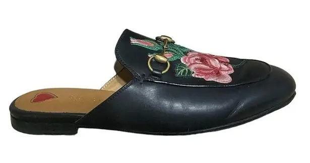 Gucci  Princetown Floral Embroidered Loafers Slip On Slippers Mules