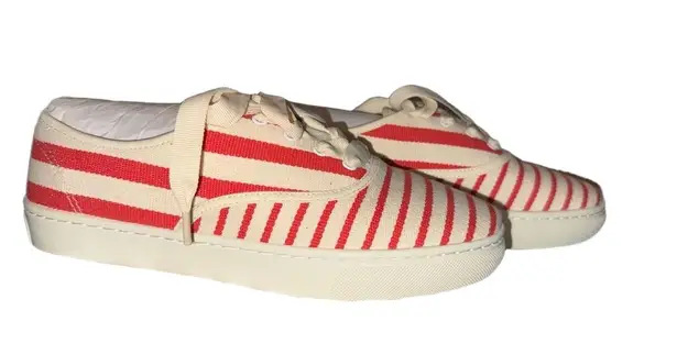 Soludos NWT Womens Sneakers Size 9 Red Off-White Striped Canvas Lace Up Casual