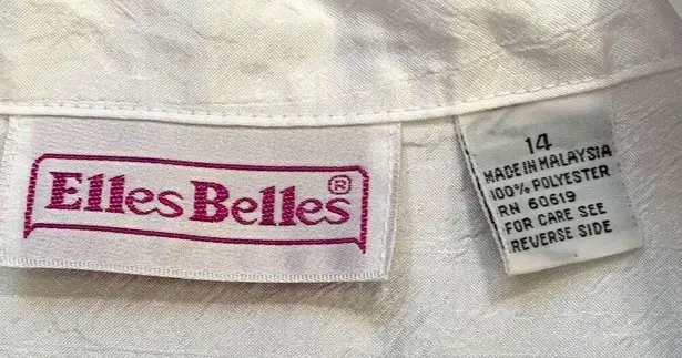 Vintage Elle’s Belles Button Down Shirt Short Sleeve White Sheer Collared Top Size 14
