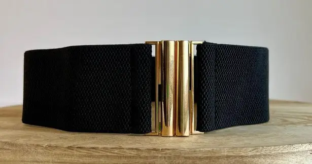 Black Thick Wide Stretchy Golden Slide Buckle Belt Size Small