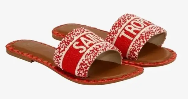 De Siena Saint Tropez Sandals in Red Slides Leather & Beads Red Size 7