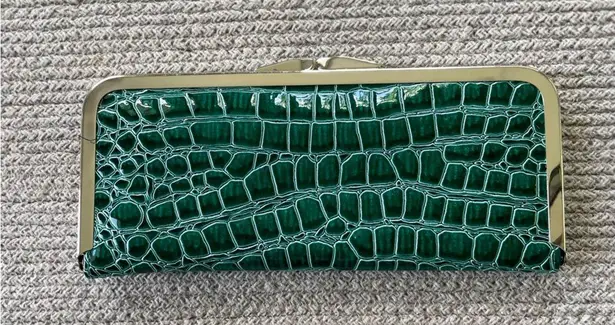 Emerald Green Patent Crocodile Snap Clutch Purse Wallet