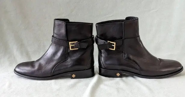 Tory Burch  Women’s Black Tumbled Leather Ankle Flat Booties Boots Size 11M