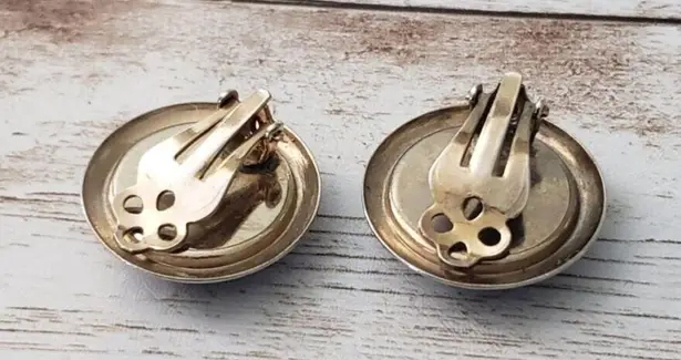 Vintage Clip On Earrings Black Fabric Circle with Gold Tone Halo