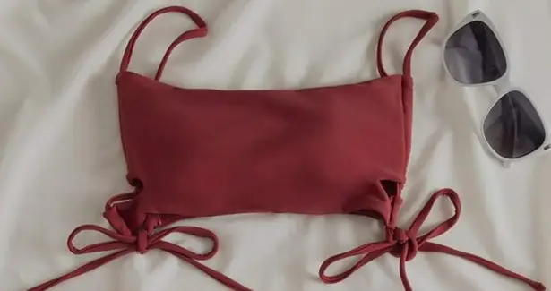 Drawstring Bikini Top Red Size XL