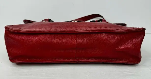 Adrienne Vittadini Red Pebbled Leather Purse Handbag Shoulder Bag Top Stitching