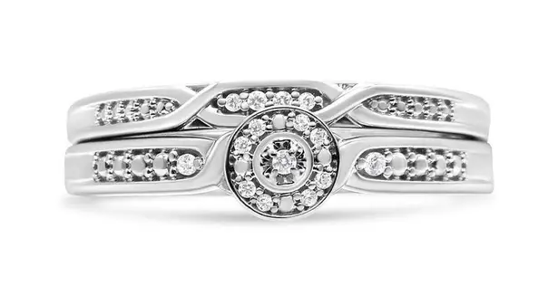 Brilliance Haus of  .925 Silver Diamond Accent Twist Shank Bridal Set Ring & Band