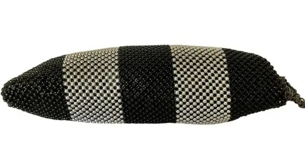 Lulu Townsend Striped Metal Beaded Mesh Wristlet Purse Evening Bag