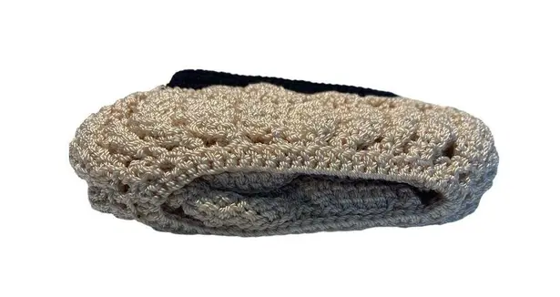 Unbranded Handmade Crochet Knit Coin Pouch Beige Black Zip Mini Cream