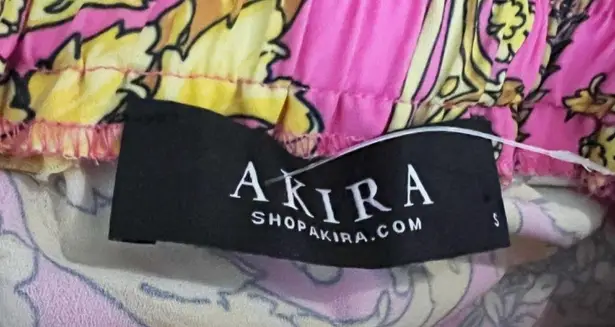 Akira Basque Waist Yellow Pink Paisley Floral Print Pattern Chiffon Mini Skirt S