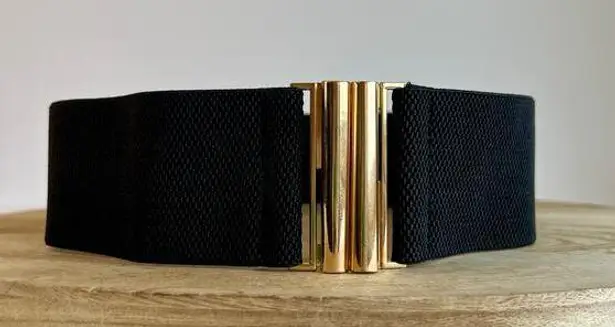Black Thick Wide Stretchy Golden Slide Buckle Belt Size Small