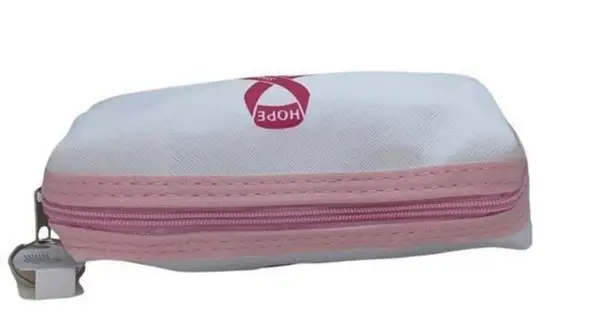 Boutique NWT White Breast Cancer Awareness Pencil Case Cosmetic Beauty Bag Keychain Pouch