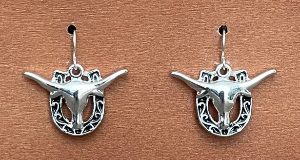 Longhorn and Filigree Horseshoe Earrings Silver