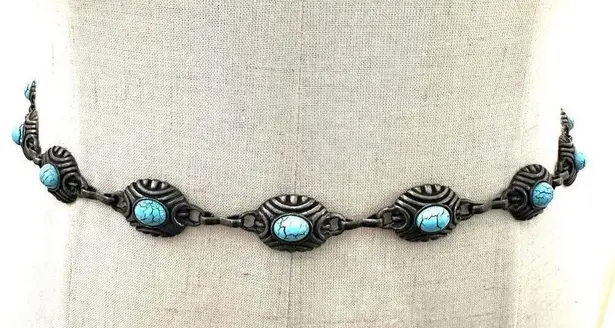 Silver tone turquoise blue hip belt
