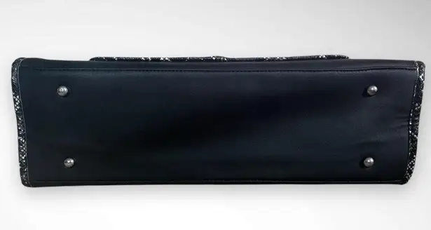 Large Black Vegan Leather Laptop Tote Bag With Detachable Shoulder Strap | EUC