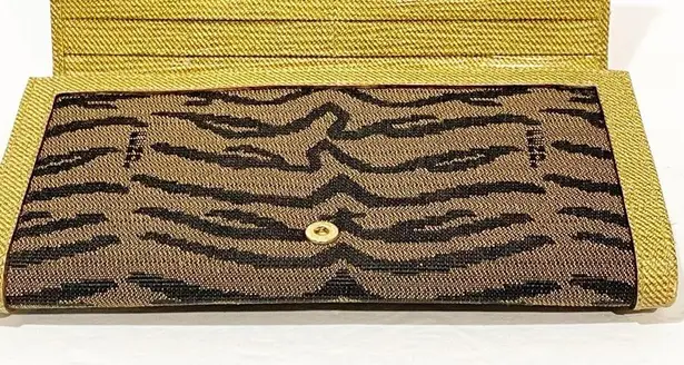 Fendi  Vintage Brown Animal Tiger Print Stripe Multicard Snap Wallet Fabric