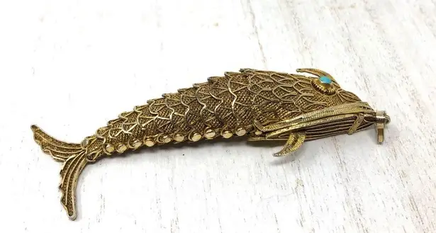 Antique Koi fish pendant, Art Deco 1930s Gold