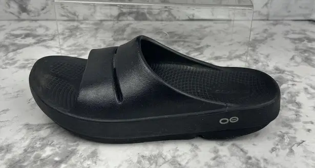 Oofos Ooahh Thick Recovery Slides Sandals Size Mens 7 Womens 9 Solid Black