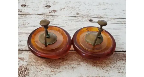 Vintage Screw On Earrings Very Unusual Statement Amber Tone Circle