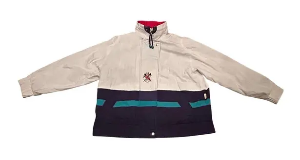 Vintage Izzi Spirit Sailing Jacket Colorblock Logo Embroidery Windbreaker Medium White