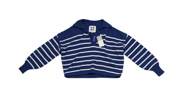 Kerri Rosenthal Striped Heart Sweater Womens Small Preppy Nautical Long Sleeve Blue