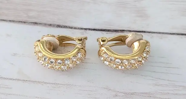 Swavorski Vintage Swarovski Clip On Earrings Statement Gold Tone & Clear Crystal