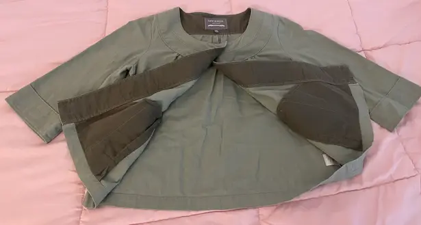 New Haven Supply Chino Sage Green Linen Blend Lagenlook Cropped Cardigan, size S