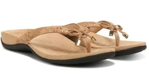 Vionic Bella Toe Post Sandal Flip FlopTan Cork Bow Thong size 10.5
