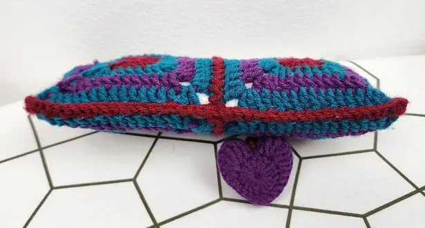 New Handcrafted Crochet Clutch Case Granny Heart Crochet Charm Teal Purple Burgu Blue