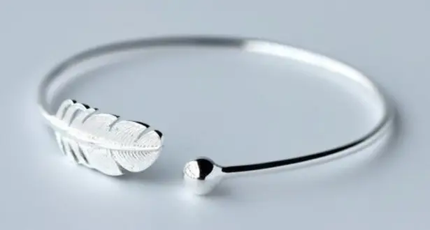 Boutique NEW Feather Cuff Bangle Bracelet 925 Sterling Silver Adjustable