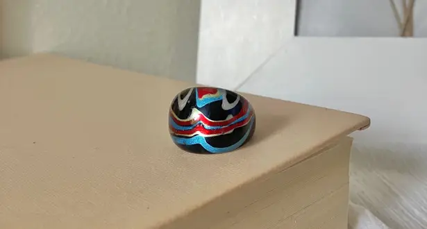 American Vintage Vintage “Naia” Enamel Dome Ring Blue Yellow Red Paint Abstract Statement Jewelry