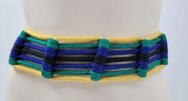 VTG Yves Saint Laurent Trimmings Woven Rope Belt Womens Statement Fringe Boho Yellow