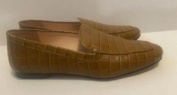 J.Crew  Crocodile Texture Loafers Brown Slip On Flats Vegan Faux Leather Size 7.5