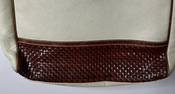 Vintage BALLY Large Ivory/Brown Leather Shoulder Bag