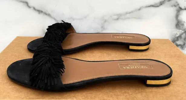 Aquazzura Wild Thing women’s black suede flat slide sandal size IT 37 US 7 6.5