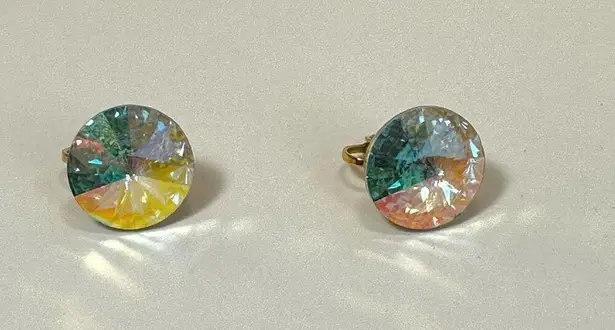 Weiss Aurora Borealis crystal vintage clip on earrings