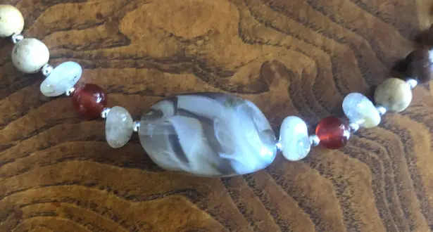 Handcrafted marble genuine picture jasper carnelian citrine stone necklace Tan