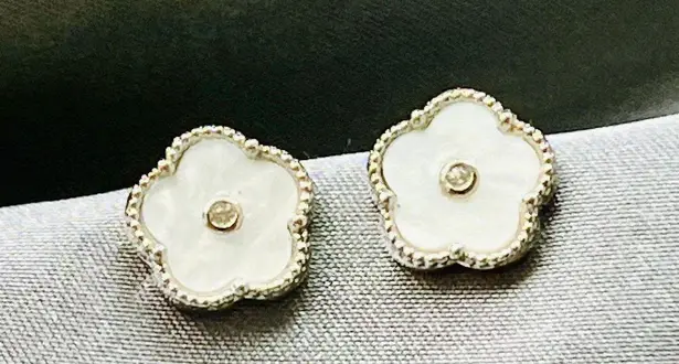 Anthropologie 18K Pearlized Clover Blossom Stud Luxury Earrings