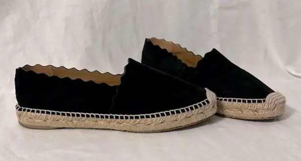 Chloé Chloe Suede Whipstitch Scalloped Trim Flat Espadrilles