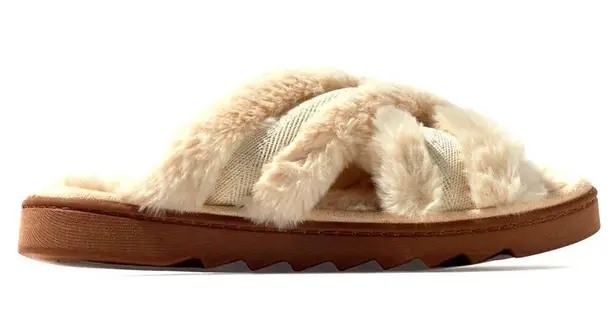 Dearfoams Astrid Crossband Slides Creme Brulee size XL