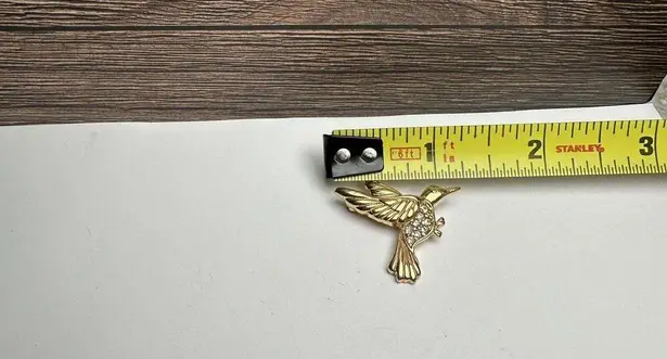 Trifari Rhinestone Hummingbird Bird Gold Tone Small Brooch Pin Signed