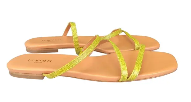 LK Bennett Revelle Lime London Sandals 41 US 10 Strappy Green Leather Flats Shoe