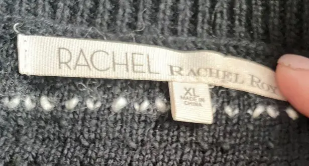 Rachel Roy Black Fringed Striped Sweater XL