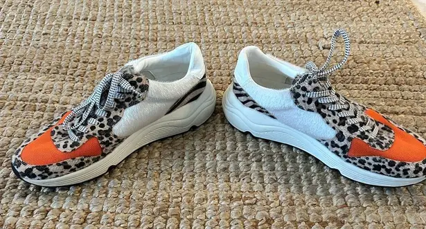 White Raven Willow Leopard Sneaker with Black and Orange Size 10