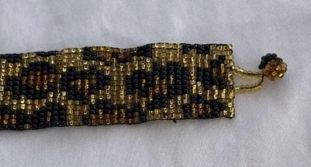 Vintage Beaded Seed Bracelet Leopard Print Women’s 7.5” Western Aztec Brown